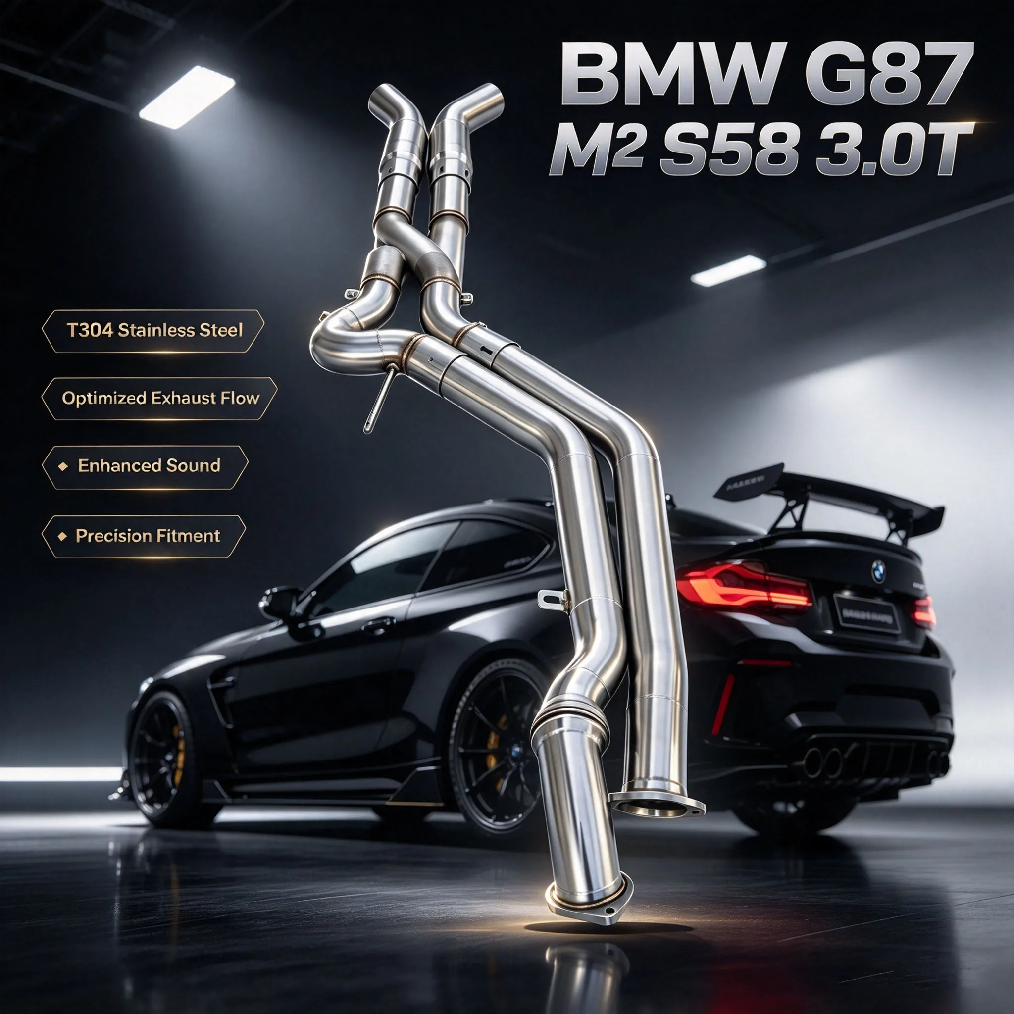High Performance Z Shape Exhaust Mid Pipe with Resonator for BMW G87 M2 Stainless Steel Racing Exhaust Mid Section Upgrade