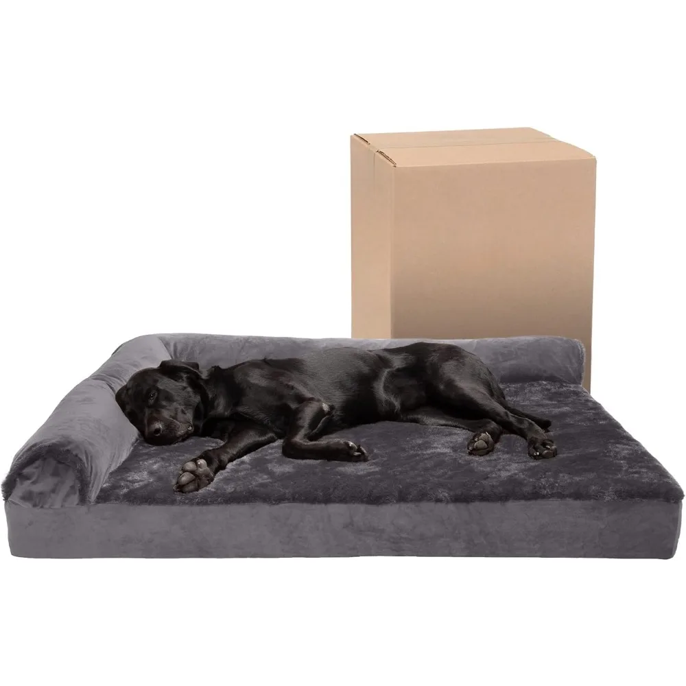 

Dog Bed, Removable Bolsters & Washable Cover, for Dogs Up To 125 Lbs, Plush & Velvet L Shaped Chaise, Cooling Gel Jumbo Dog Bed