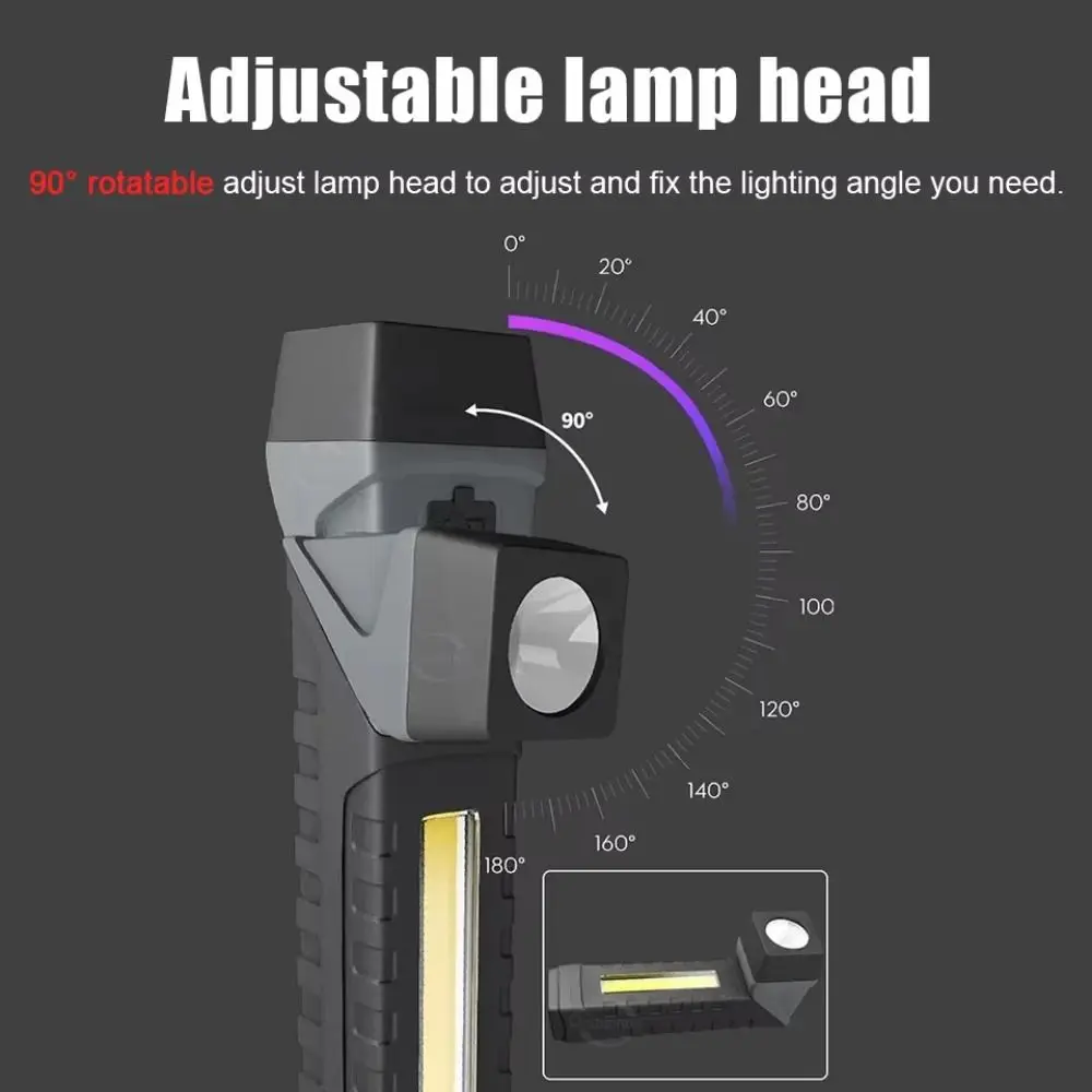 90-degree Rotatable Portable LED Flashlight Magnet Bottom Handheld Mini Camping Lamp Long Lasting Waterproof Emergency Lighting