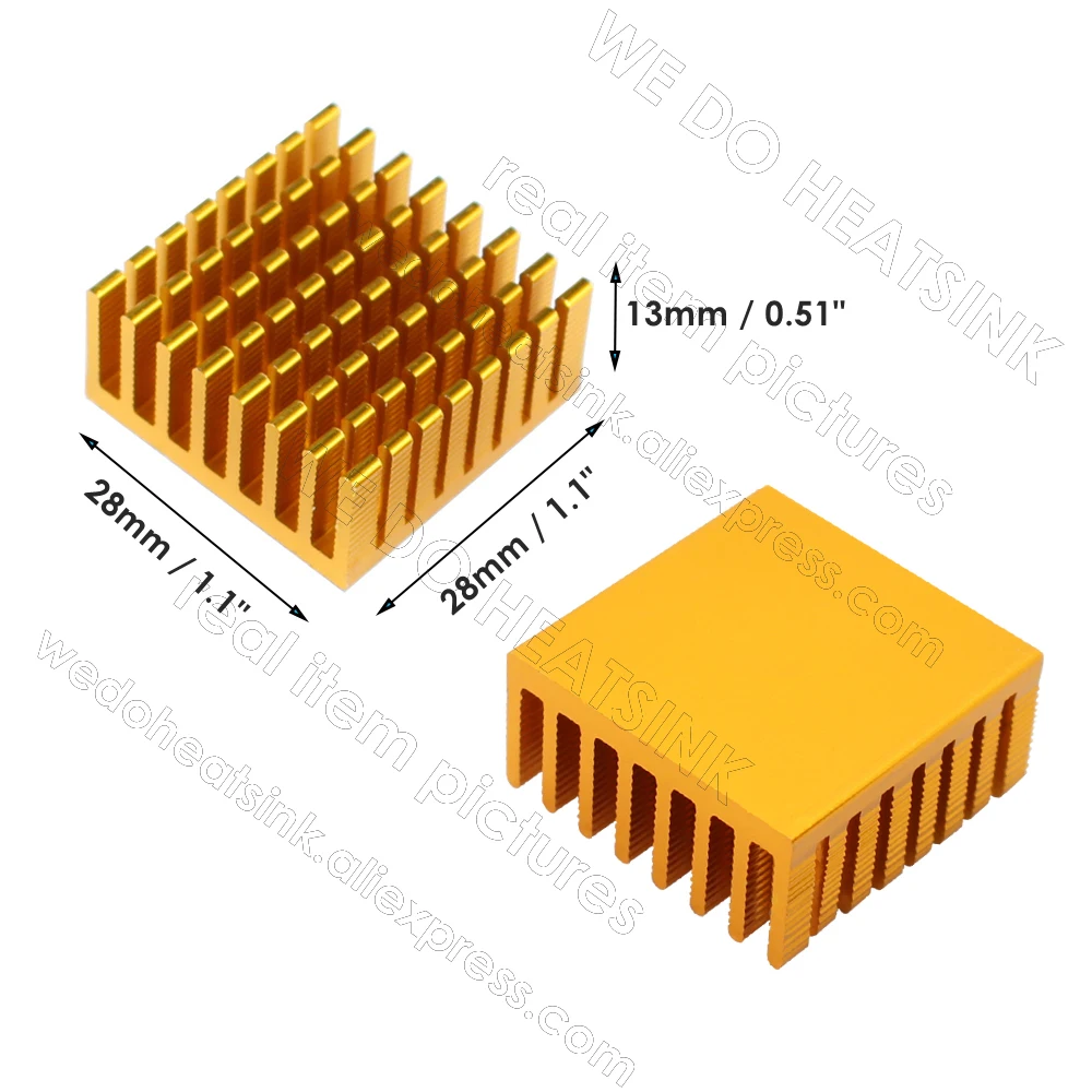 WE DO HEATSINK 28x28x13mm Without or With Thermal Pad Golded Anodized Aluminum Cooling Fin Vest Radiation Dissipate Heat Sink