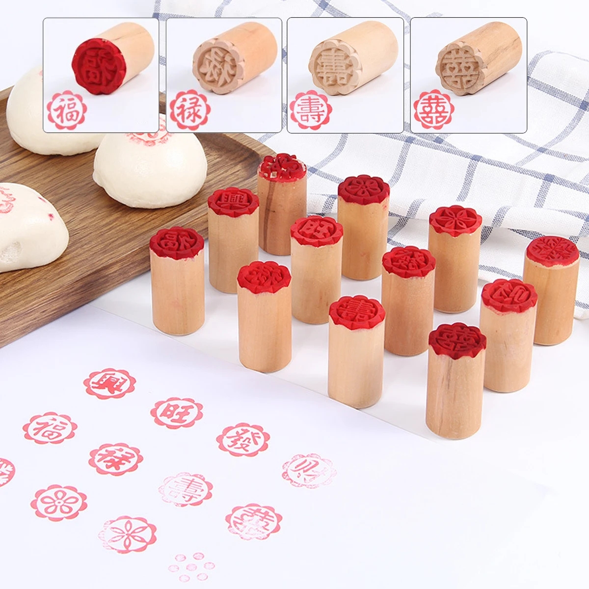 

4Pcs Wood Cake Stamp Safe Eco-Friendly Decorative Tool for Professional Home Use Chinese Style Mid-Autumn Festival