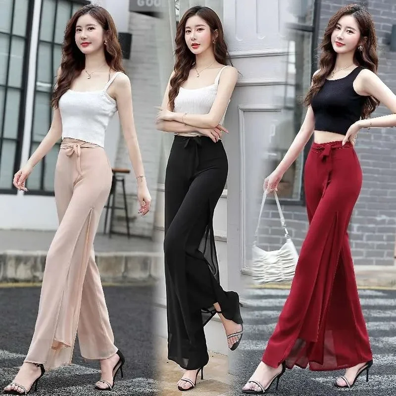 

Wide Leg Pants For Women's Summer 2023 New High Waisted Split Skirt Pants With a Drooping Feel Flowing and Loose Double Layered