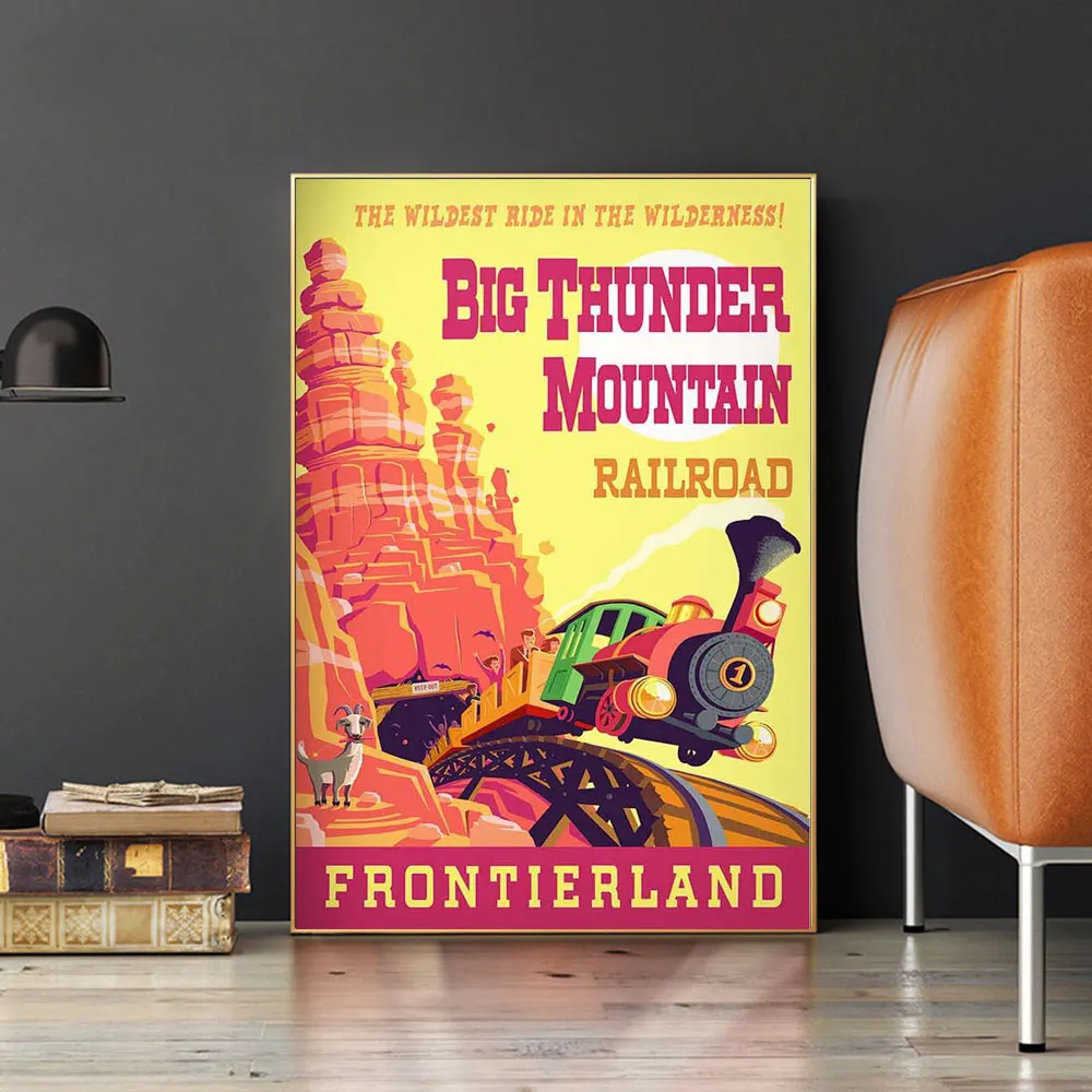

Disney World Vintage Style Disneyland Big Thunder Mountain Posters Print Canvas Wall Art Travel Painting for Kids Bedroom Decor