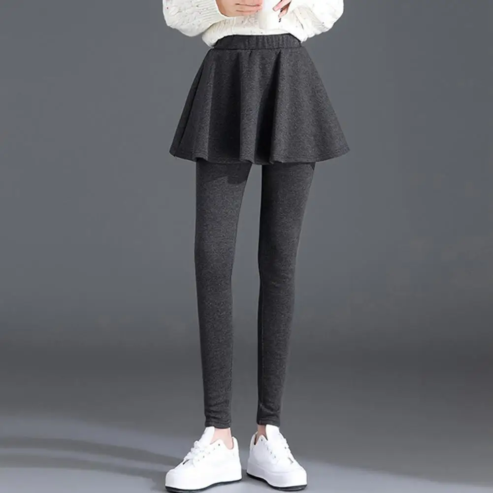 Women Culottes Women’s Winter Culottes Pants High Waist Pleated Skirt Leggings Solid Color Two-piece Fake Skirt Combo Trousers