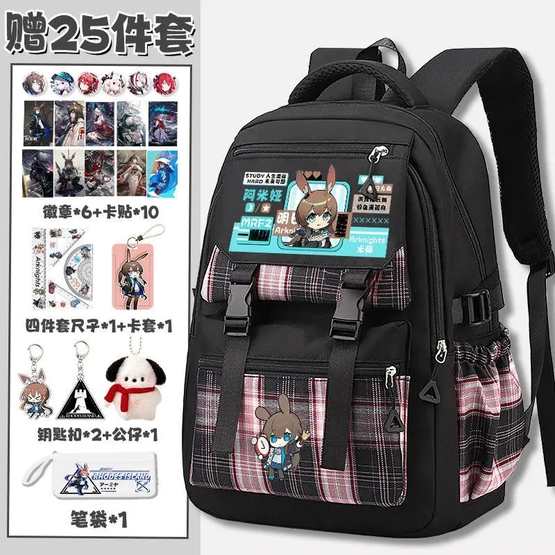 Arknights New For Men And Women, Large Capacity, Spine Protection, Anime Game, Versatile Student Plaid Backpack A