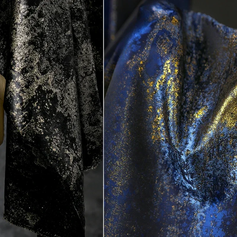 

Retro Blue Gilded Jacquard Reflective Iridescent Gold Wire Texture Chinese Style Cheongsam Bag Clothing Designer Fabric