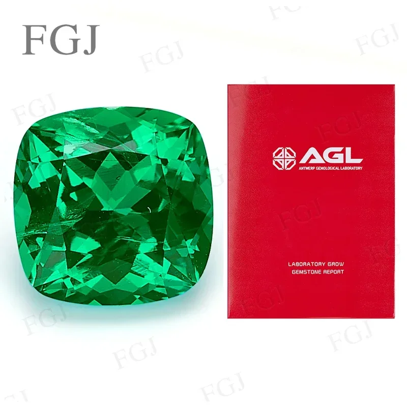 

Wholesale Price Lab Grown Colombia Emerald Cushion Cut Green Color Gemstone For Jewelry Earrings Selectable AGL Certificate