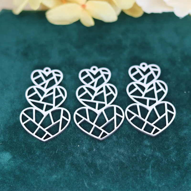 

3pcs Stainless Steel Hollow Line Love Heart Link Charms for Jewelry Making Tassels Earrings for Women Accessories Pendant Craft