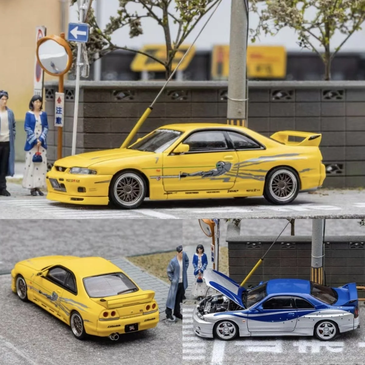 Modelo de Auto  GTR BCNR33 Skyline R32 FH164, Versión con Capó Abrible, Escala :64, Juguete Coleccionable