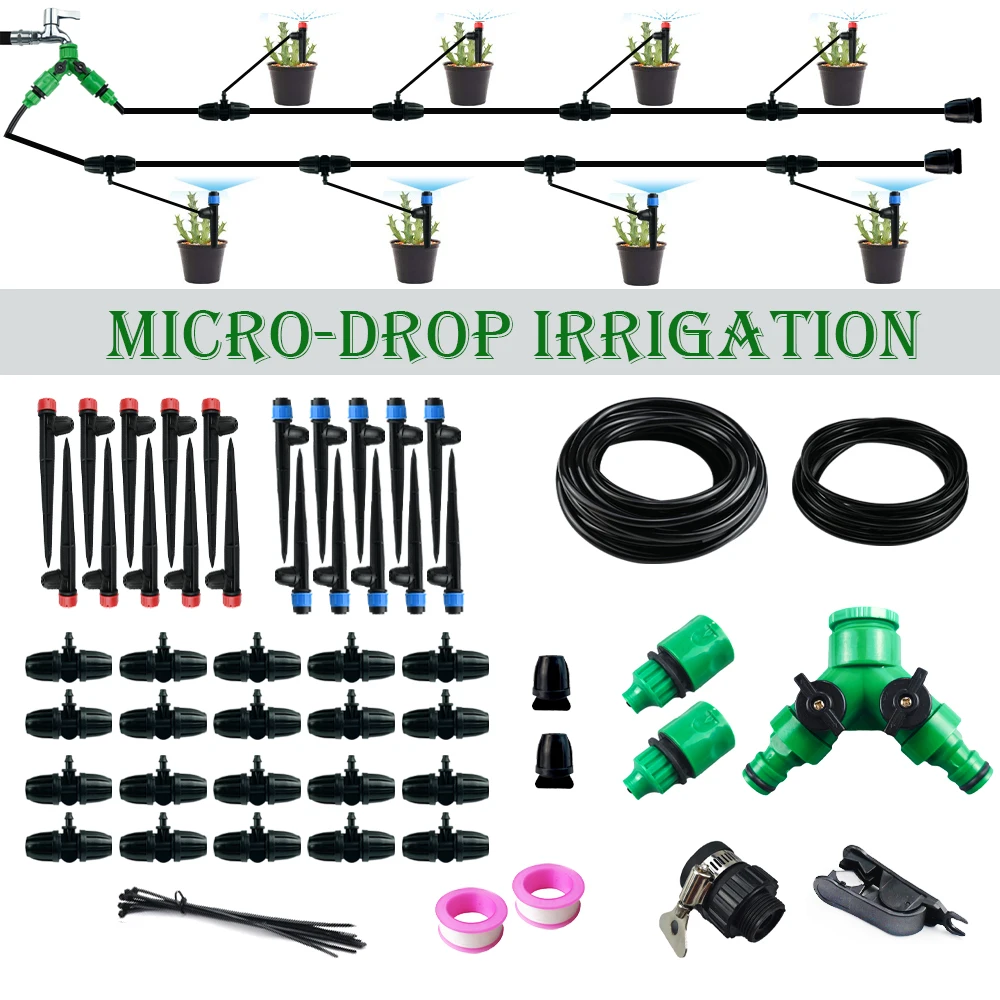 

10M Micro-Drip Irrigation Set with 13mm Lock-Barb Emitters, DIY Garden Patio Auto Watering Kit