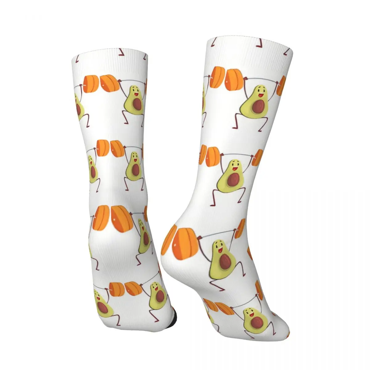 Avocado Weightlifting With Barbell Happy Men's Socks Retro Fruits Food Hip Hop Novelty Crew Sock Gift Pattern Printed