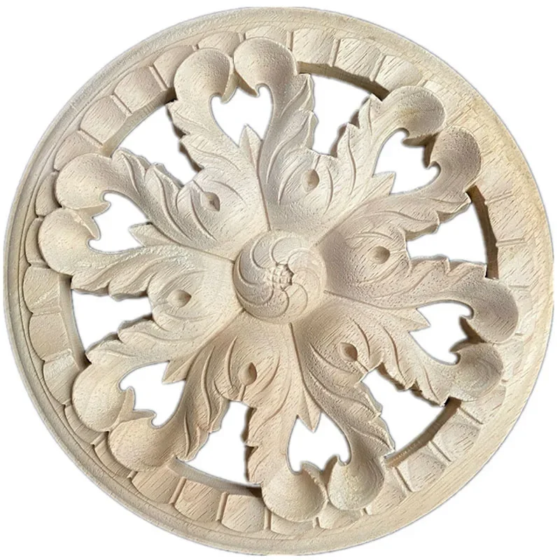 15-20cm Wood Applique Onlay Decal Antique Modern Ornamental Rose Crown Leaves Corner Home Decoration Accessories Cabinet Window