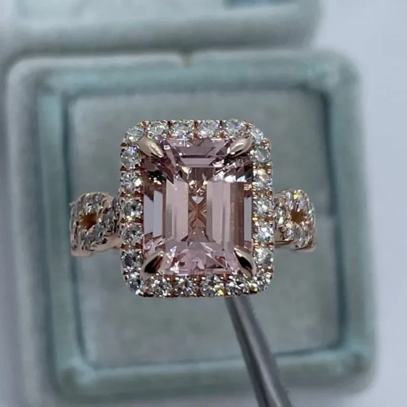 Women's Ring, 2 Carats Sugar Cube & Square Bezel Setting, High-End Colored Gemstone, High Carbon Diamond & Zircon Ring