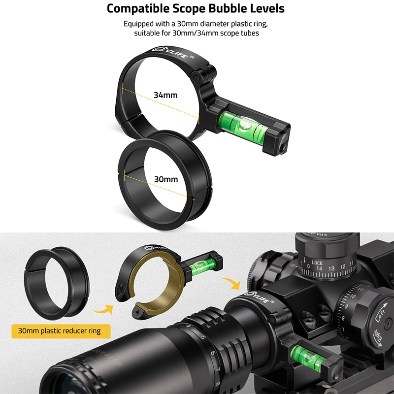 

CVLIFE Scope Leveling Kit with Plastic Reducer Ring Fits 30mm/34mm Rifle Scope Tubes Low-profile Anti-cant Bubble Level Tool