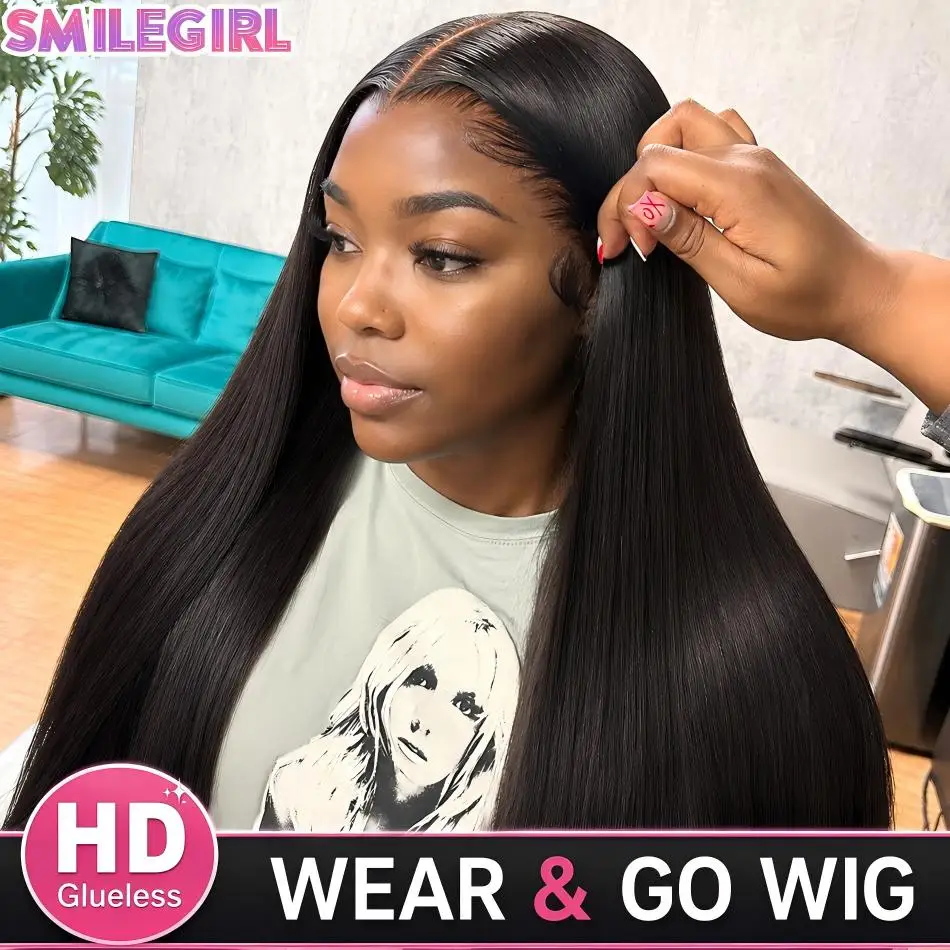 Wear And Go Glueless Wigs Human Hair Pre Plucked Pre Cut 5X5 Straight Lace Front Wigs Human Hair Wigs For Women No Glue Hd Lace Front Closure Ready To Wear Wigs 24 Inch Natural Black 200% Density