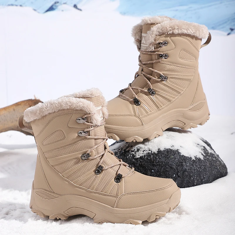 

Men's Thermal Waterproof Winter Boots - Non-Slip Plush Lined Snow Sneakers for Cold Weather