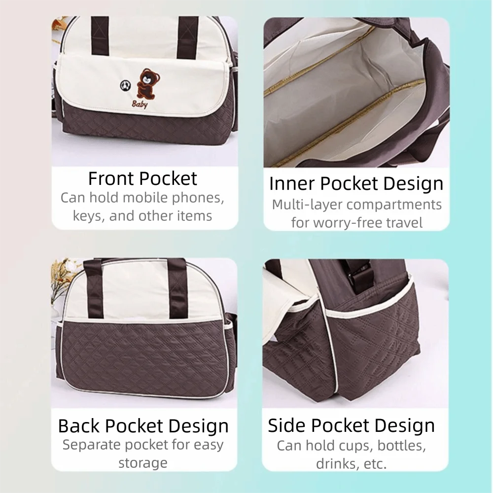 Creative Cartoon Mommy Bag Bear Pattern Lightweight Mommy Crossbody Bag Practical Wear-resistant Portable Diaper Bag Daily Use