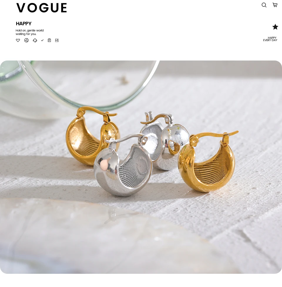 Yhpup Charm Edelstahl klobige geometrische ungewöhnliche Ohrringe personalisierte Metall rostfrei 18K Gold Farbe Schmuck Bijoux Femme – Detail 8