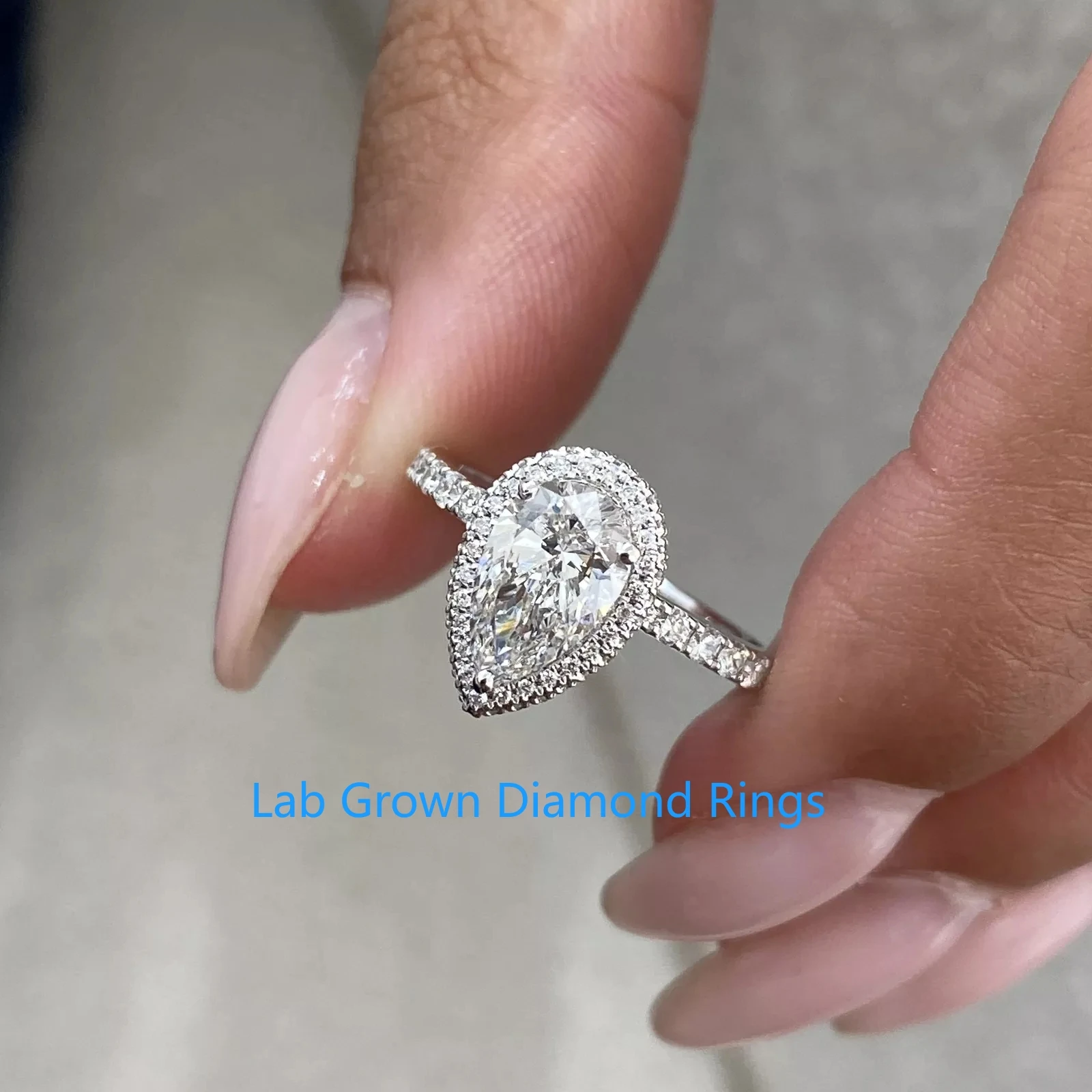 

Кольцо с бриллиантом грушевидной огранки IGI CVD HPHT Lab, настоящая платина, кольца Halo 950, основной камень 2 карата, DEF VS-VVS, подарок на годовщину для женщин