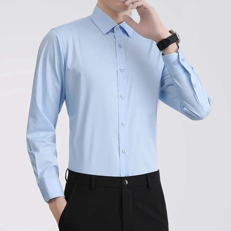 Men's Classic Solid Long Sleeve Dress Shirts Formal Business Social Simple White Work Office Casual Short Sleeve Shirt Tops Y2k