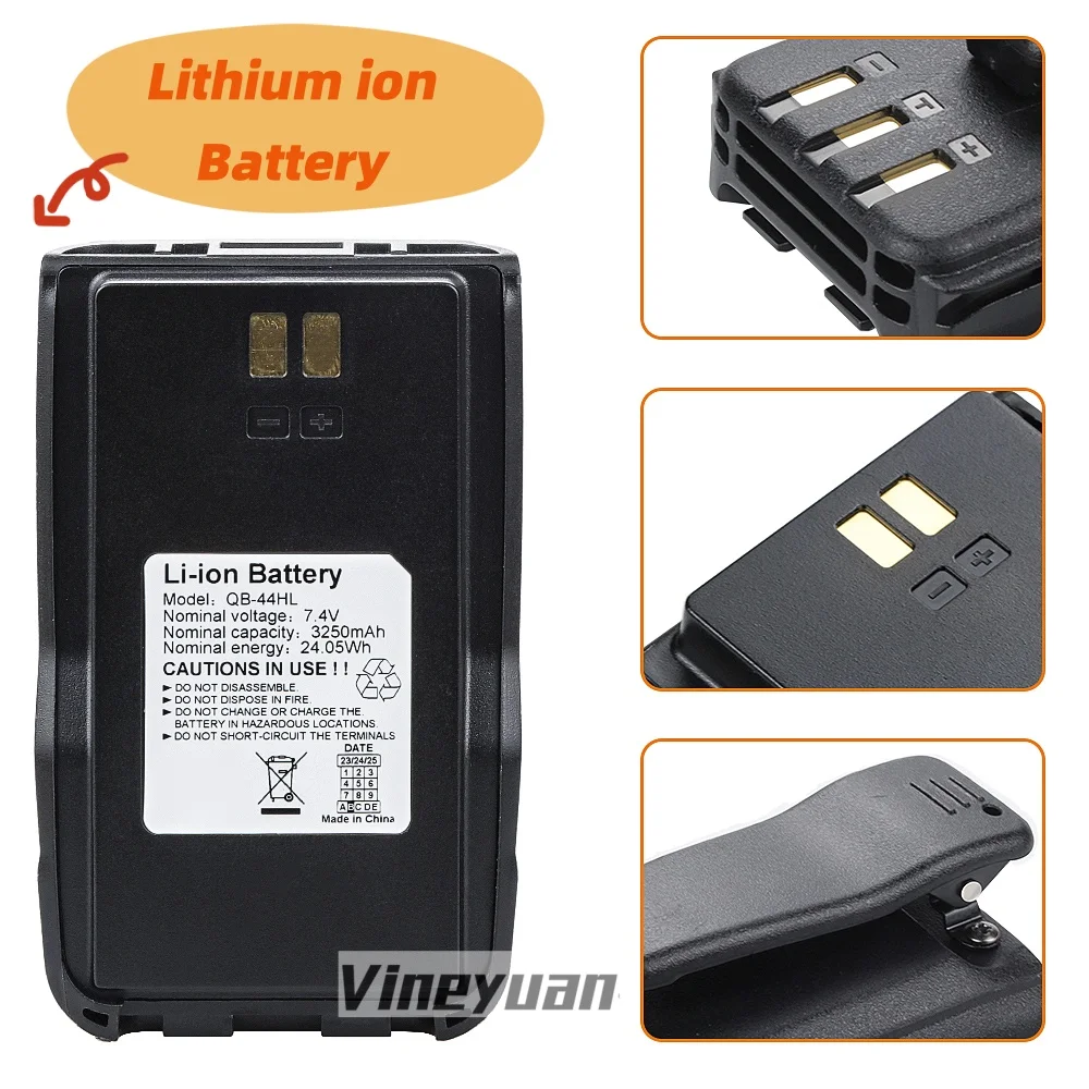 7.4V 3200mAh QB-44HL BP-878T Li-ion Battery with Belt Clip for Anytone AT-D878UV Plus D878UV D868UV D858 BTECH DMR-6X2 Radio