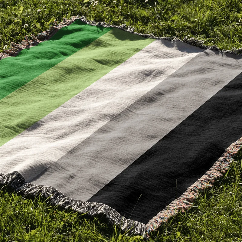 Aertemisi Aromantic Pride Flag LGBT Rainbow Jacquard Fringed Woven Throw Blanket