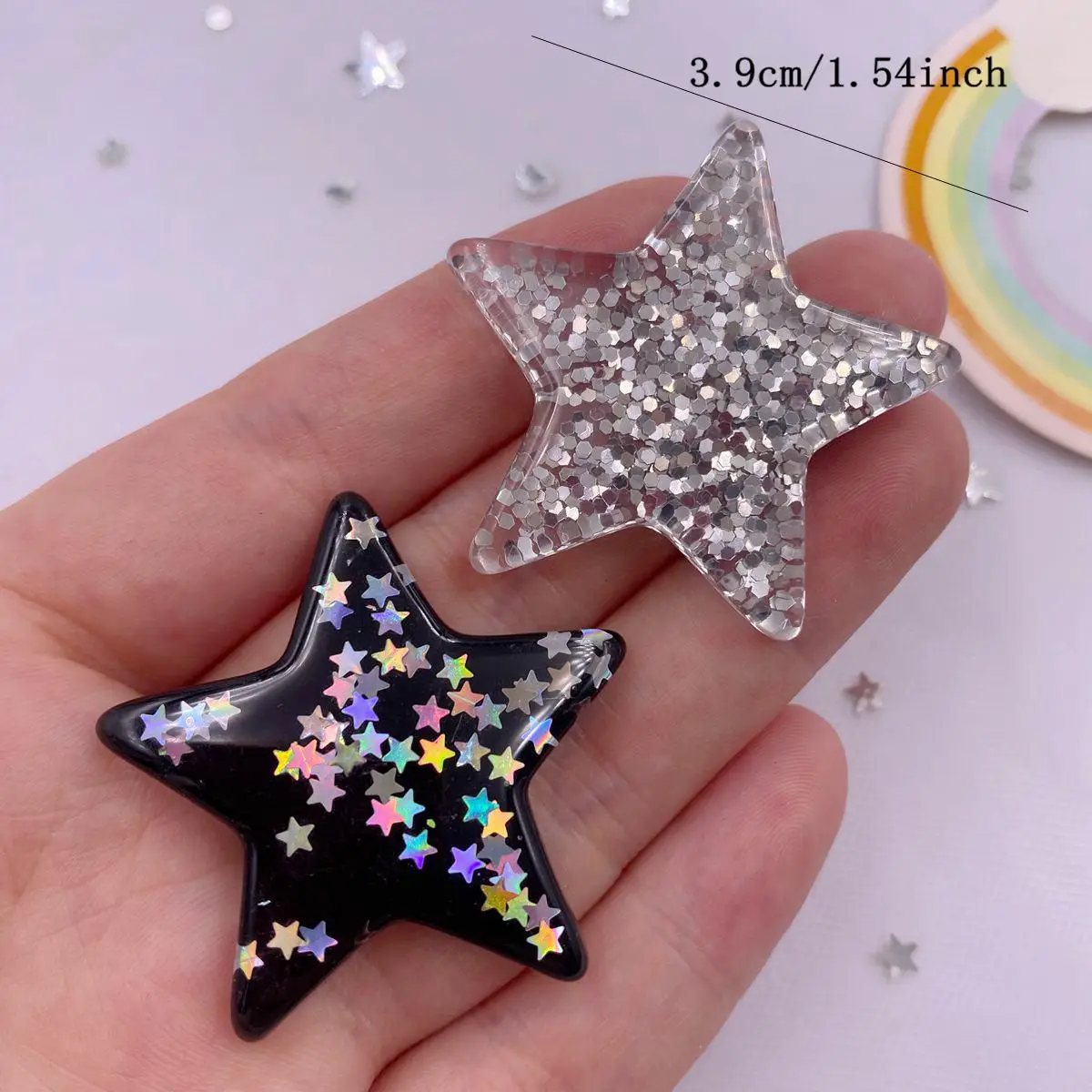 6PCS Resin Glitter Paillette 3D Big Star Flatback Rhinestone Figurines DIY Wedding Ear Pendants Scrapbook Accessories Crafts OM4