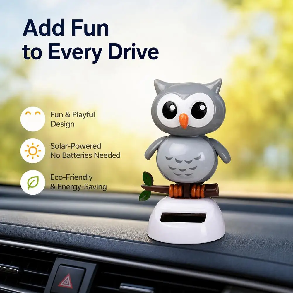 Solar Powered Cute Animal Bobblehead Car Ornament ABS Dashboard Cartoon Dancing Figurine Auto Interior Decoration Gift