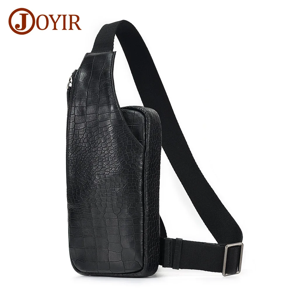 JOYIR Men Genuine Leather Chest Bag Pack Casual Shoulder Bag Multifunction Crossbody Bags for Male Fashion Travel Sling Bags