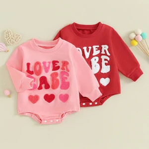 2023-11-01 Lioraitiin 0-18M Baby Girls Boys Rompers Valentine's Day Clothes Letter Heart Fuzzy Embroidered Long Sleeve Jumpsuit
