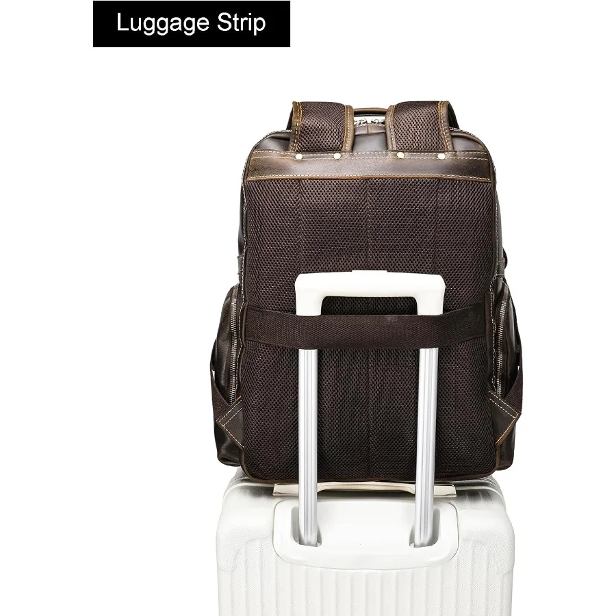 حقيبة ظهر كلاسيكية للرجال من LANNSYNE مصنوعة من الجلد المحبب بالكامل تناسب كمبيوتر محمول مقاس 17.3 بوصة حقيبة كتف كبيرة غير رسمية للسفر/التخييم/H #6