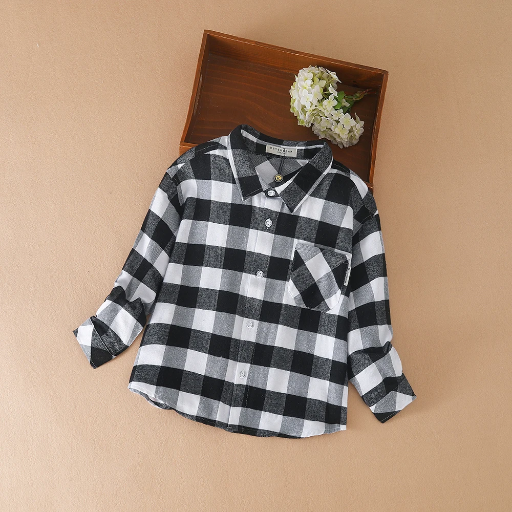 

Boys' College Style Plaid Turn-Down Collar Long Sleeve Shirt For Spring and Autumn Kids Casual Clothing