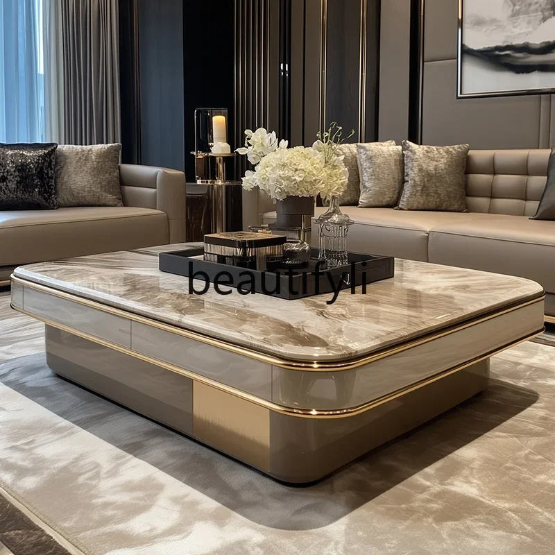 

Coffee table living room 2025 new light luxury high-end marble, modern large flat-floor family villa CQY