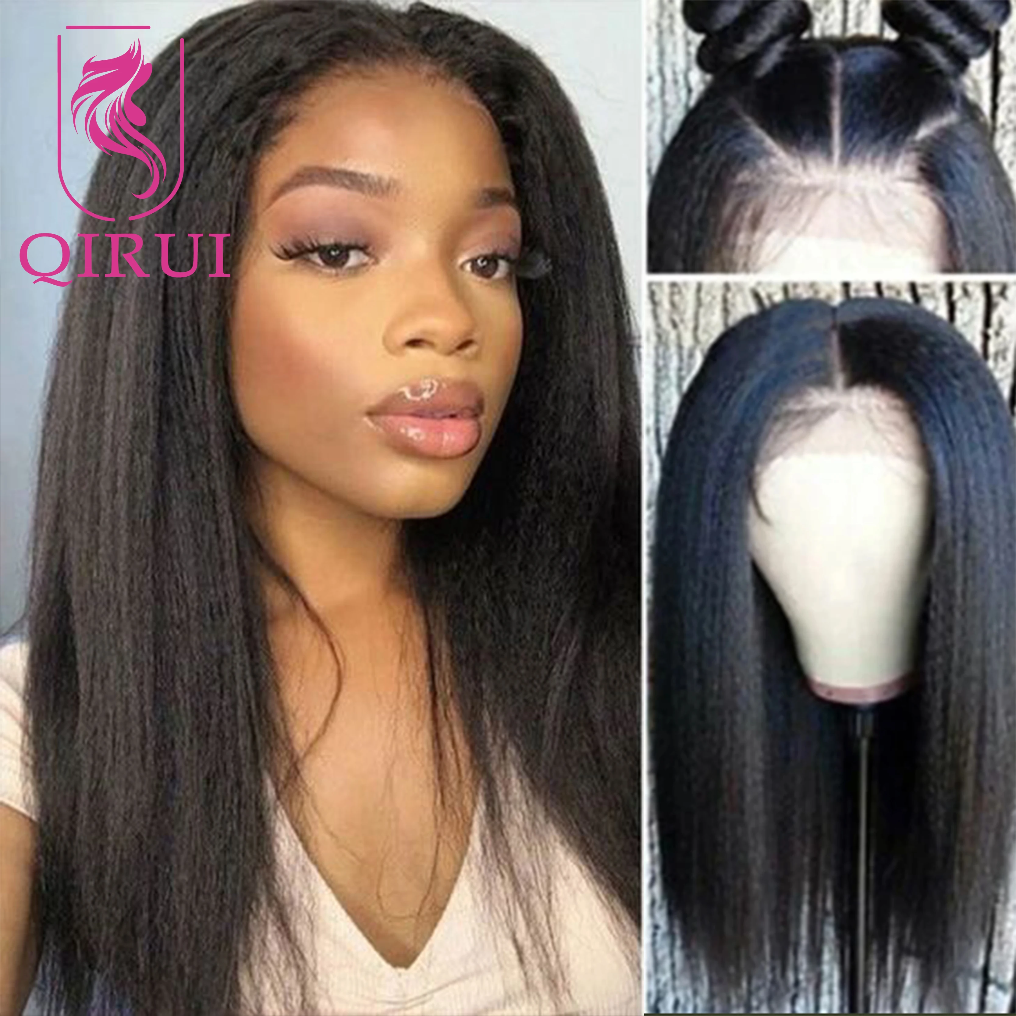 Light Yaki Glueless Full Lace Human Hair Wigs Brazilian Pre Plucked Remy Hair Yaki Straight Wigs Black Brown Color For Women