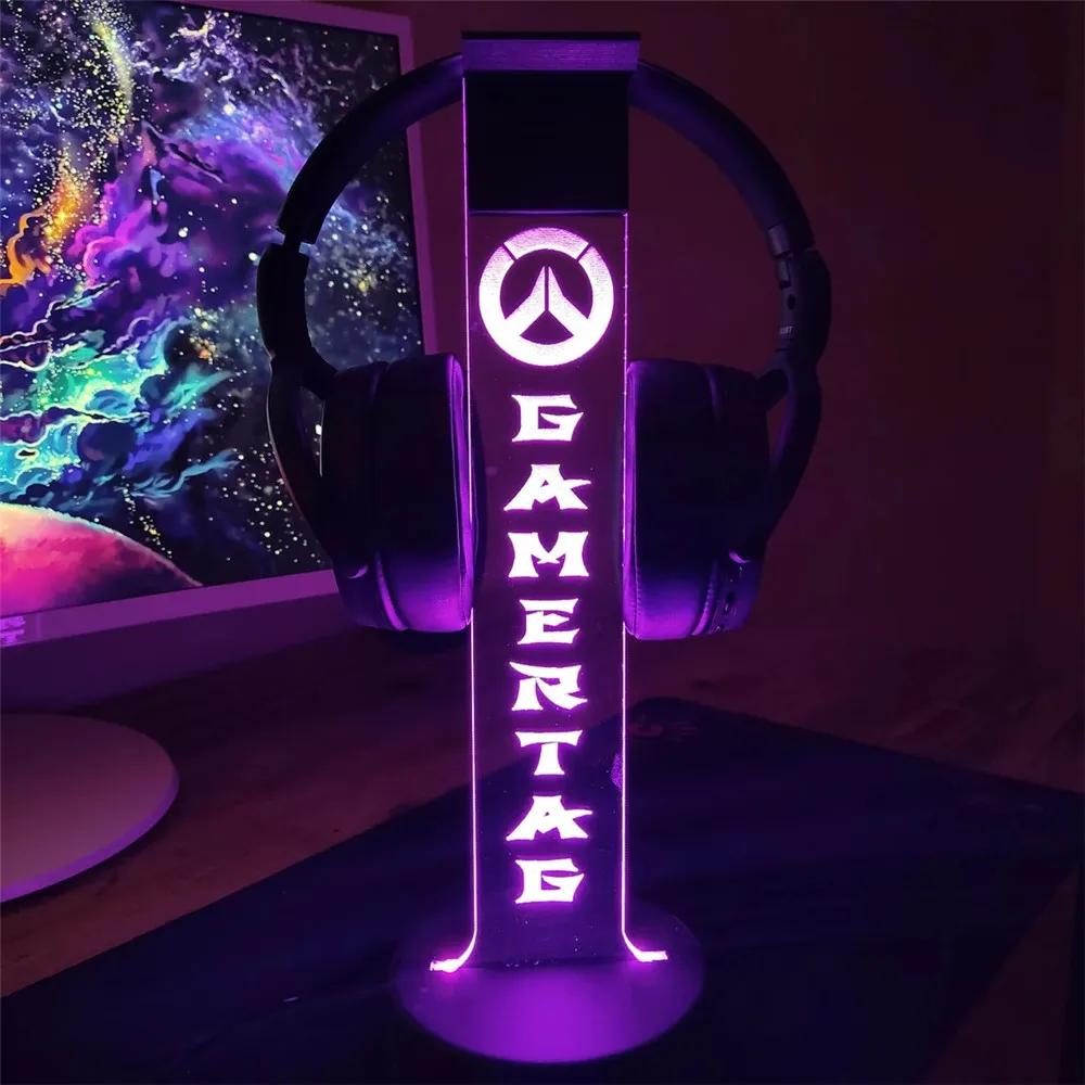 

Overwatches Personalized Headphone Stand Custom Gamertag 3D Led Neon RGB Night Lights For Friends Gaming Room Table Decoration