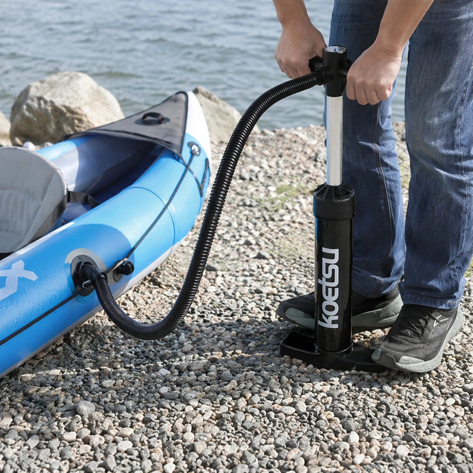 Portable Hand Pump for Paddleboard Dual Action 2-Way Inflate Deflate with High-Precision Gauge