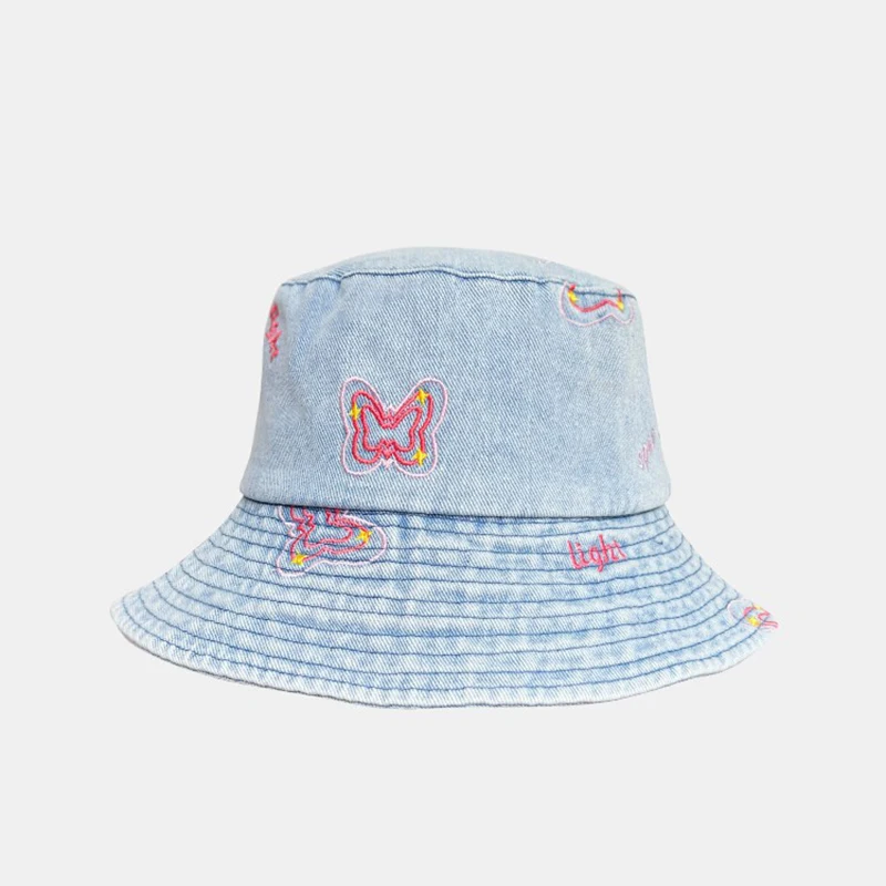 Bucket Hat Butterfly Women Sun Protection Denim Durable Wide Brim Panama Cap Accessory For Holiday Outdoor Beach Spring Summer