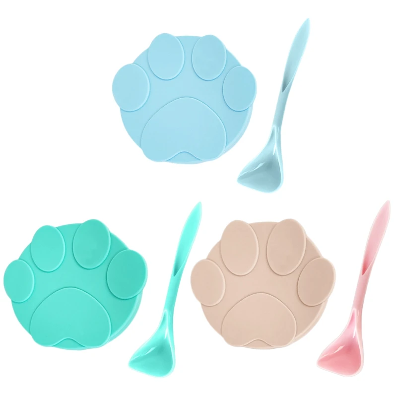 Portable Silicone Dog Cat Canned Lid 2-in-1Food Sealer Spoon Pet Food Cover Storage Fresh-keeping Lids Bowl Dog Accessories