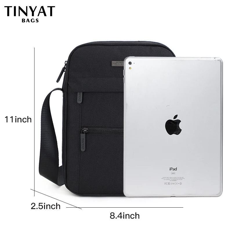 TINYAT Business Men\'s Shoulder Bags for 9.7\' ipad Canvas Male Messenger Bag Waterproof Casual Husband Crossbody Bag 9 Pockets