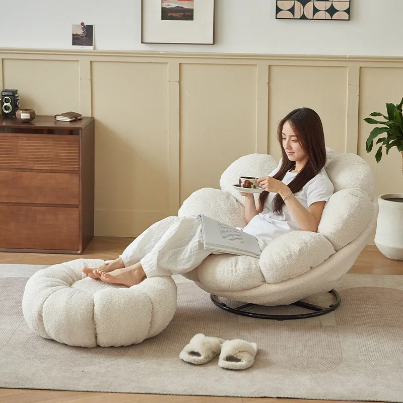 

Lazy sofa reclining sleepable bedroom single sofa chair lamb wool sofa chair balcony rotating leisure chair Internet celebrities
