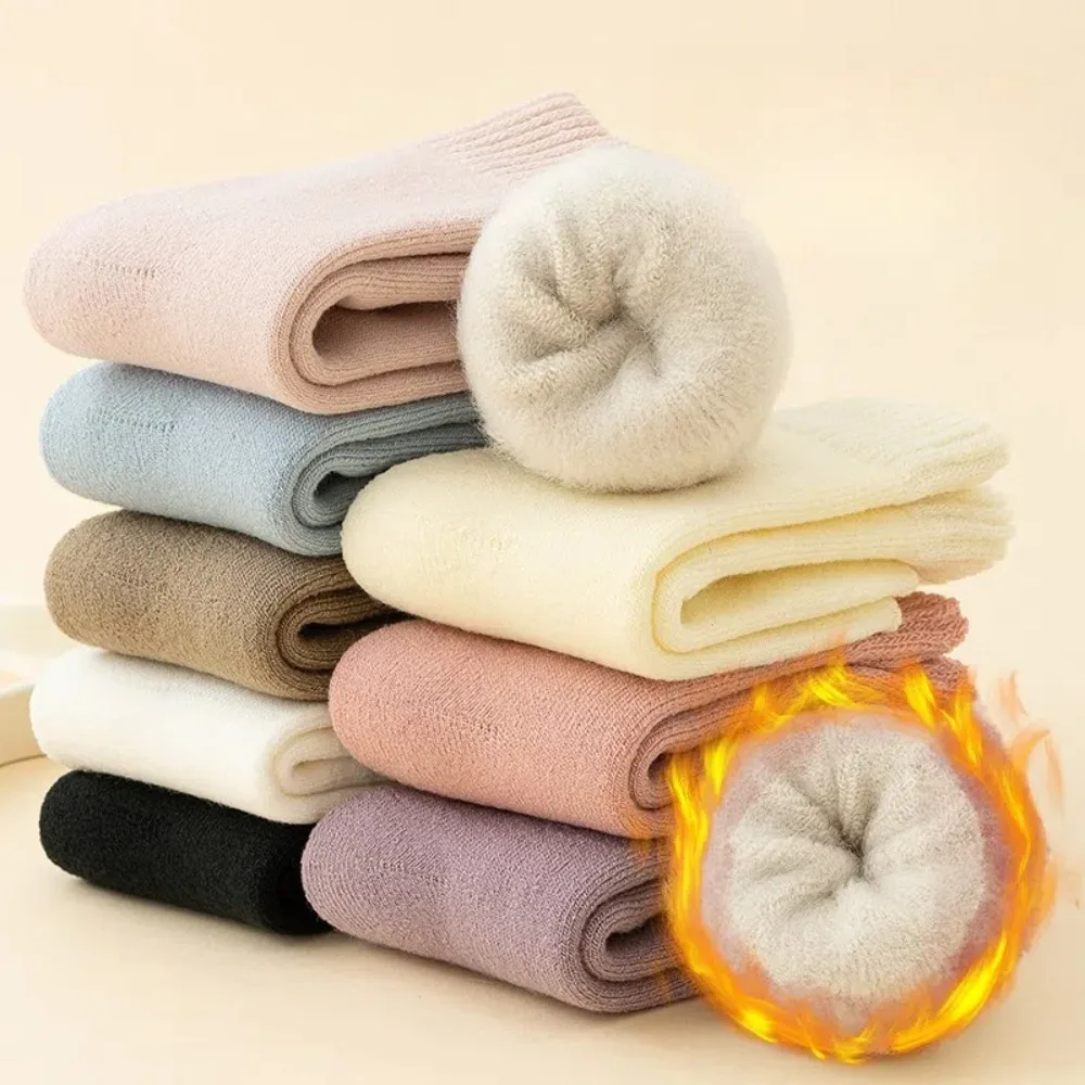 

3 pairs Children's Wool Socks Super Thicker Against Cold Thermal Terry Socks Solid Color Plush Warm Anklets Socks for Toddlers