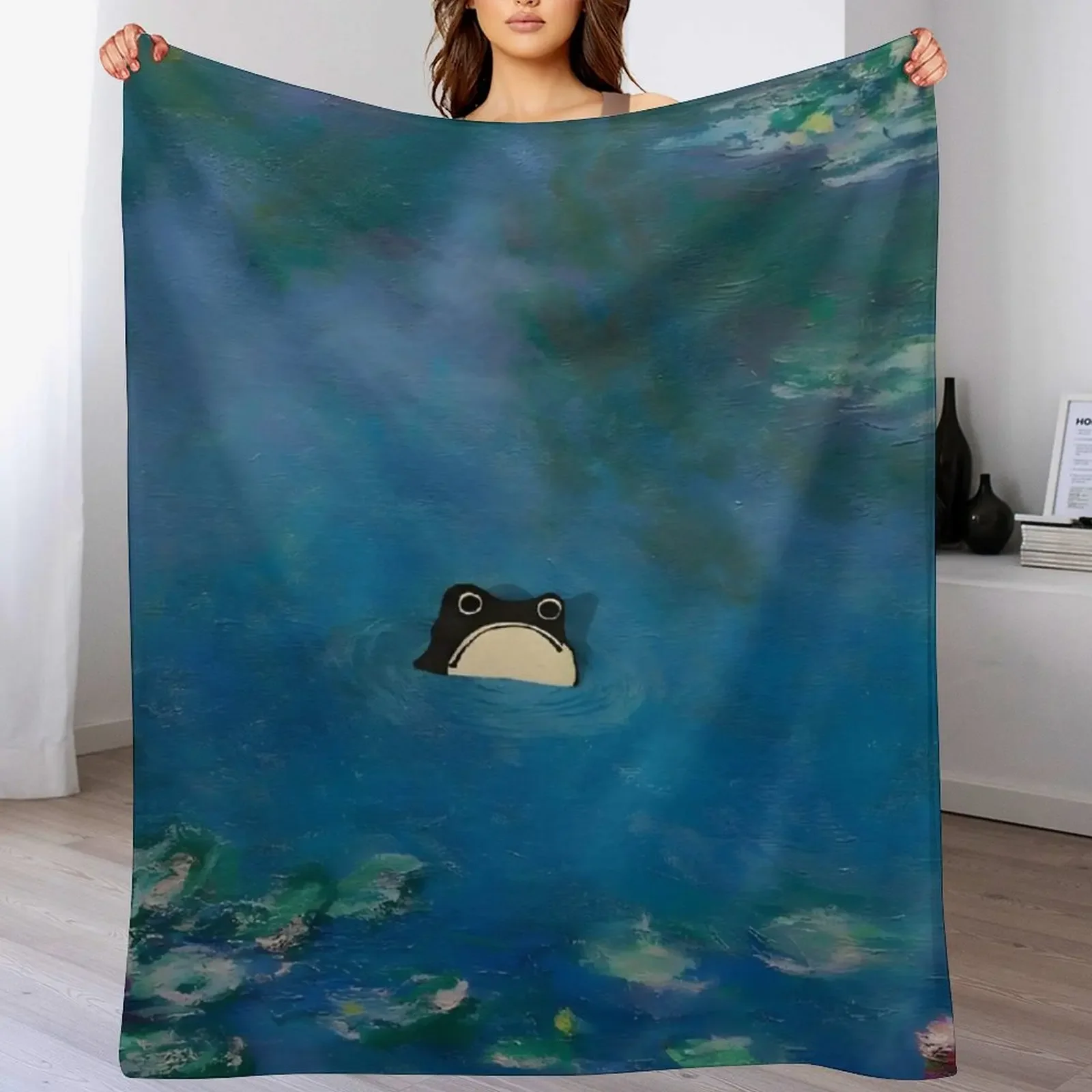 

Unimpressed Frog Matsumoto Hoji Grumpy Frog In Waterlily Pond Throw Blanket Vintage Beautifuls christmas decoration Blankets