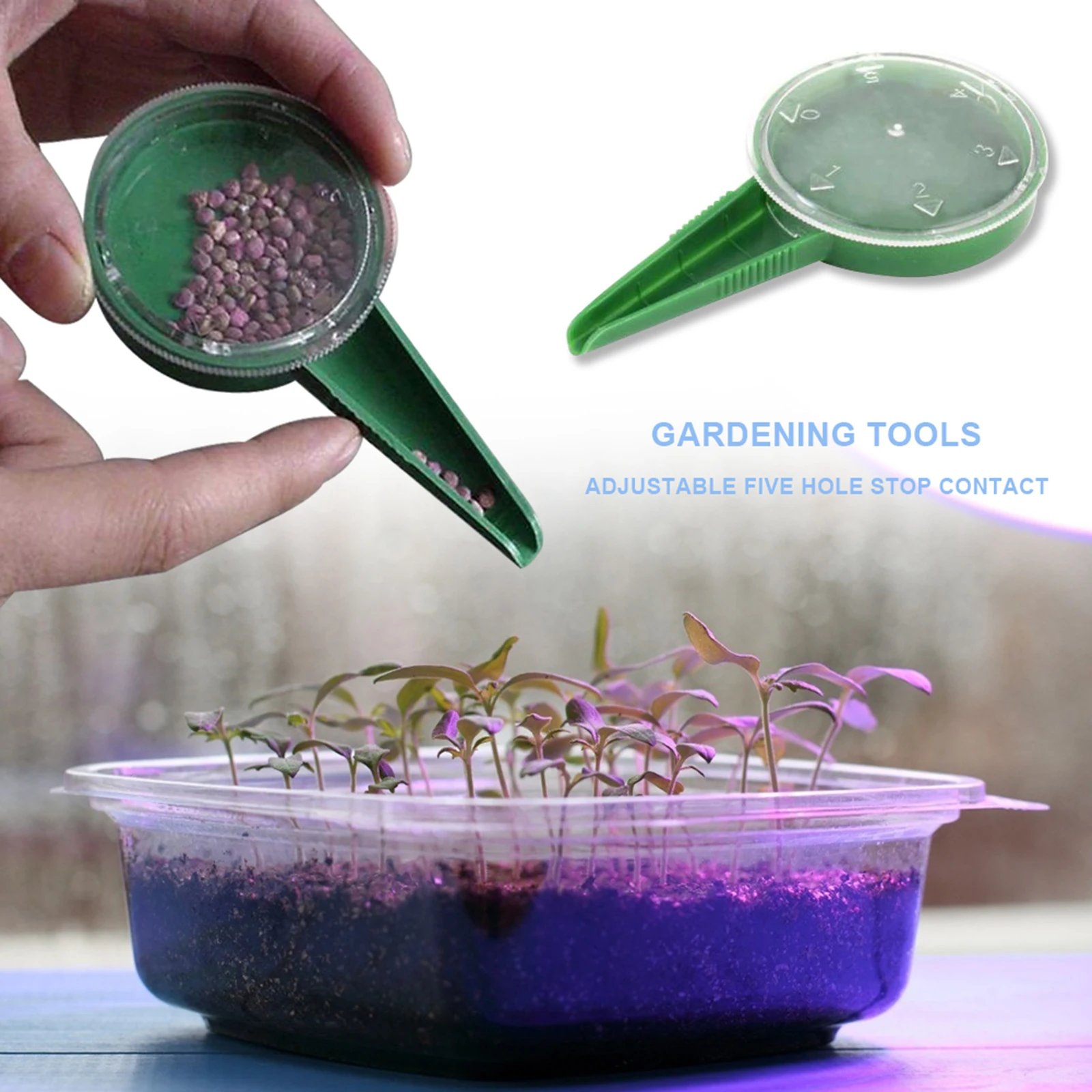 Semeador de sementes de planta ajustável, multifuncional Handheld Gardening Planter, ferramenta de semeadura de jardim, 5 arquivos, 1-10pcs