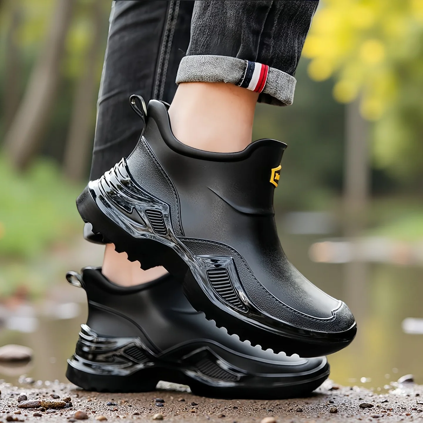 

Faionable Мужские резиновые сапоги до середины икры, водонепроницаемые, нескользящие, Work oes для дождливых дней