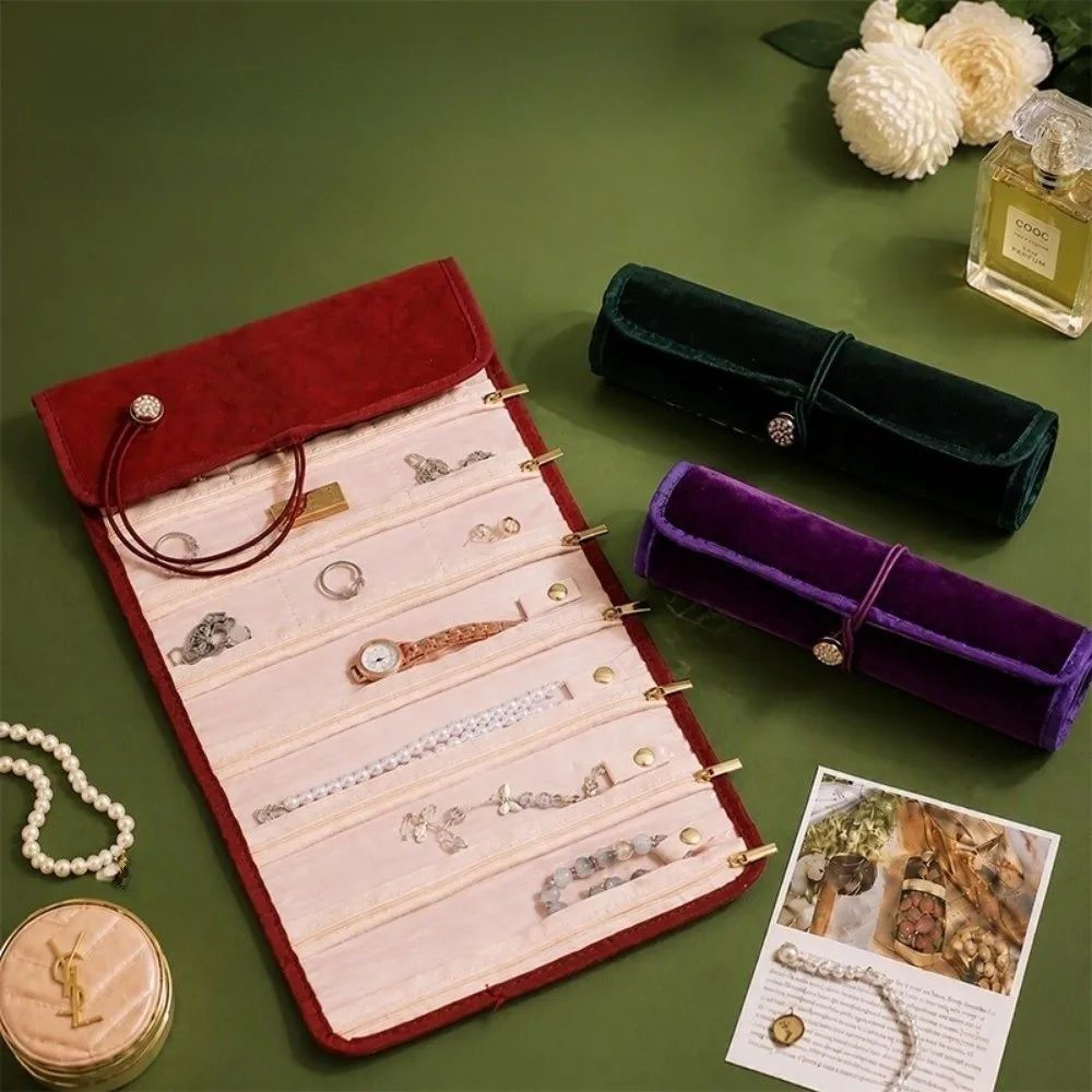Portable Rolled Jewelry Storage Bag Rollable Multi Layer Travel Jewelry Case Anti-splash Water Anti-lost