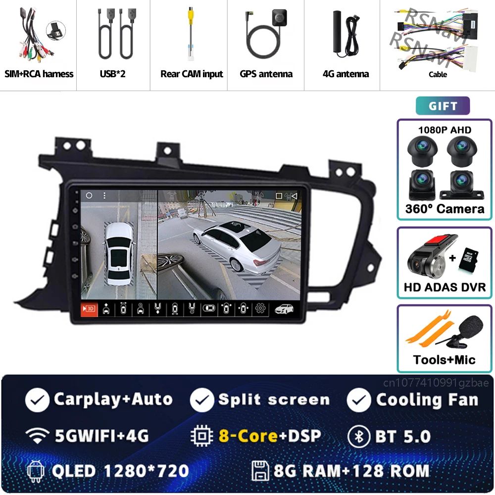 Plug en Play Android 15 Carplay Auto Qualcomm Scherm Autoradio Speler Voor KIA Kia K5 Optima 2011-2015 GPS Stereo Wifi + 4G DSP