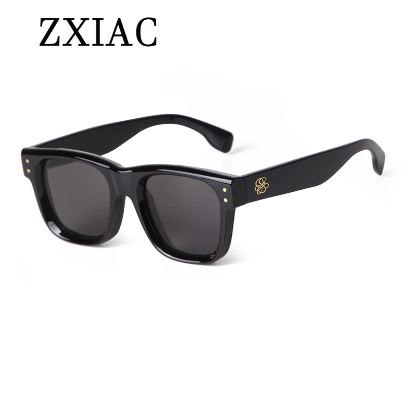 ZXIAC New Retro Square Frame Sunglasses for Women Personalized Rivet Pattern Sun Glasses Men Brand Designer Trendy Large Shades