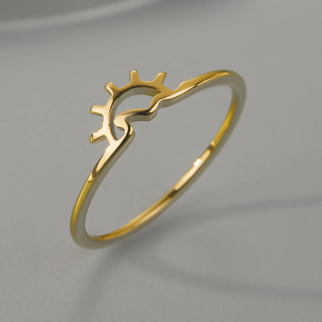 Kinitial 2022 New Simple Sun Sunshine Ring Exquisite Stainless Steel Wave Jewelry Christmas Gift