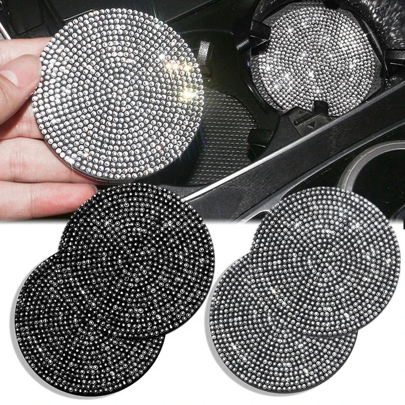 2PCs Car Diamond Cup Mats Coaster Water Cup Slot Non-Slip Car Gadgets Mat Silica Pad Cup Holder Car Interior Accessories