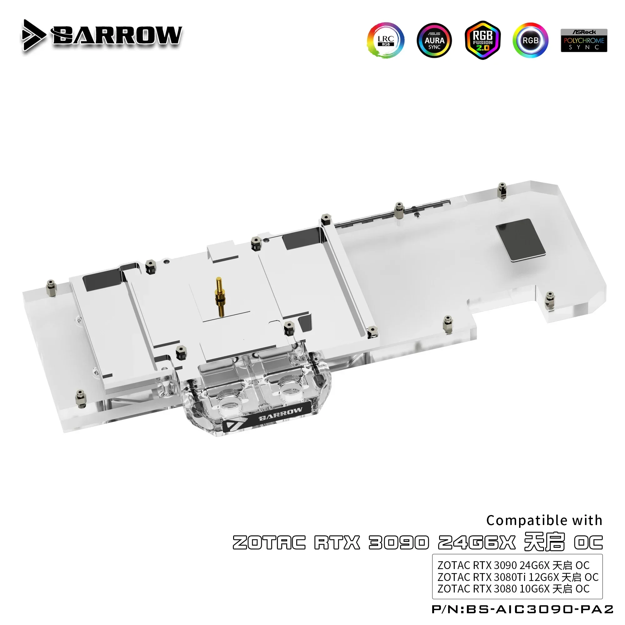 Barrow 3090 GPU Block Full Cover Graphics Card Water Cooling Blocks,For ZOTAC RTX 3090 TQ OC, BS-AIC3090-PA2